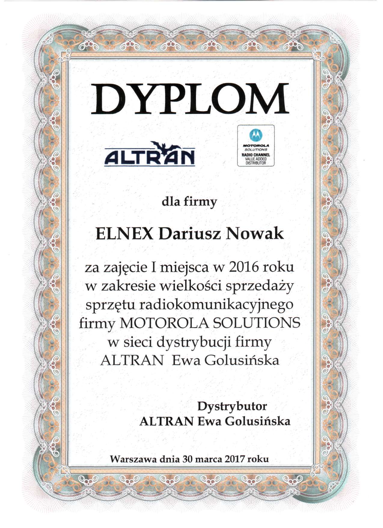 ELNEX - dyplom Motorola 2016